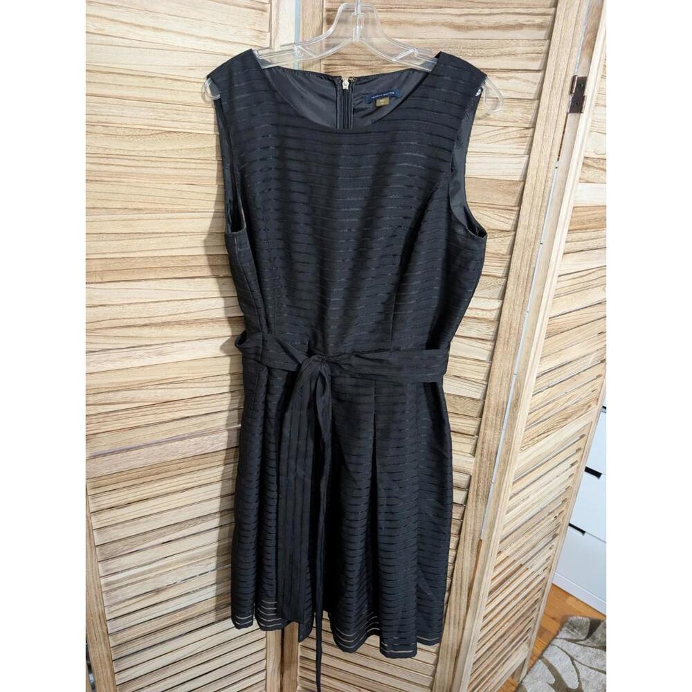 Tommy Hilfiger Pleated Belted Black A-Line Dress Sleeveless Size 14 As Is